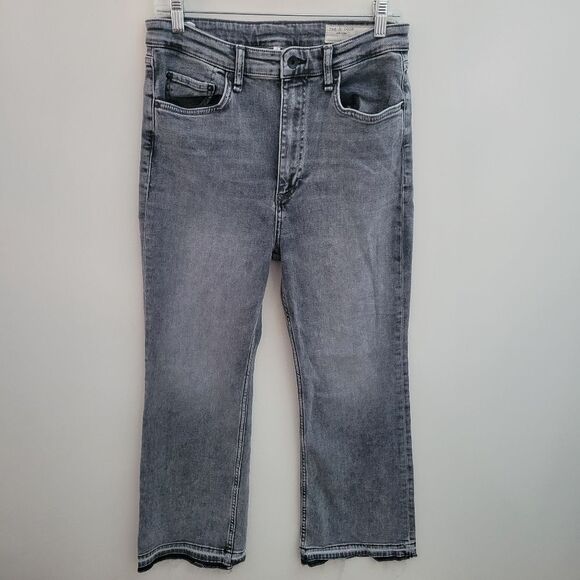 31 RAG & BONE CASEY HIGH RISE ANKLE FLARE HARLEY RAW EDGE HEM GRAY JEANS - Picture 2 of 10